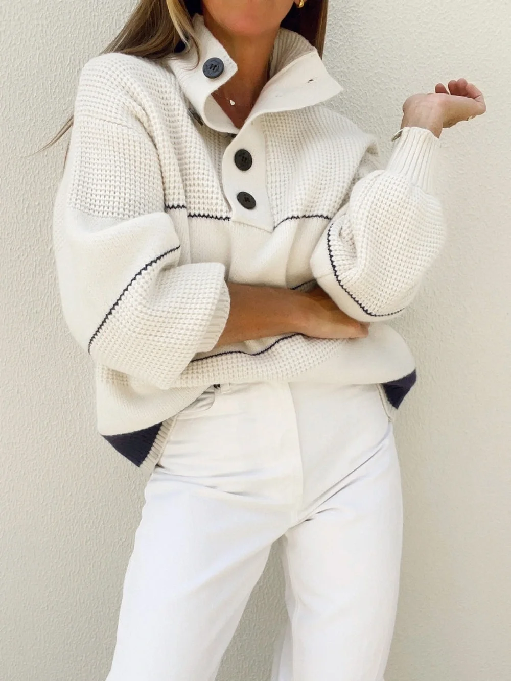 Commense Open Collar Button Up Sweater - Picture 2 of 5